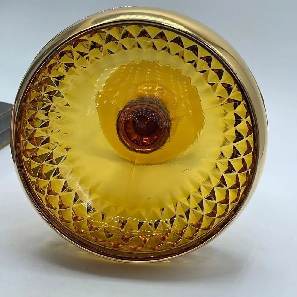 Vintage Indiana glass amber compote bowl diamond pattern pedestal